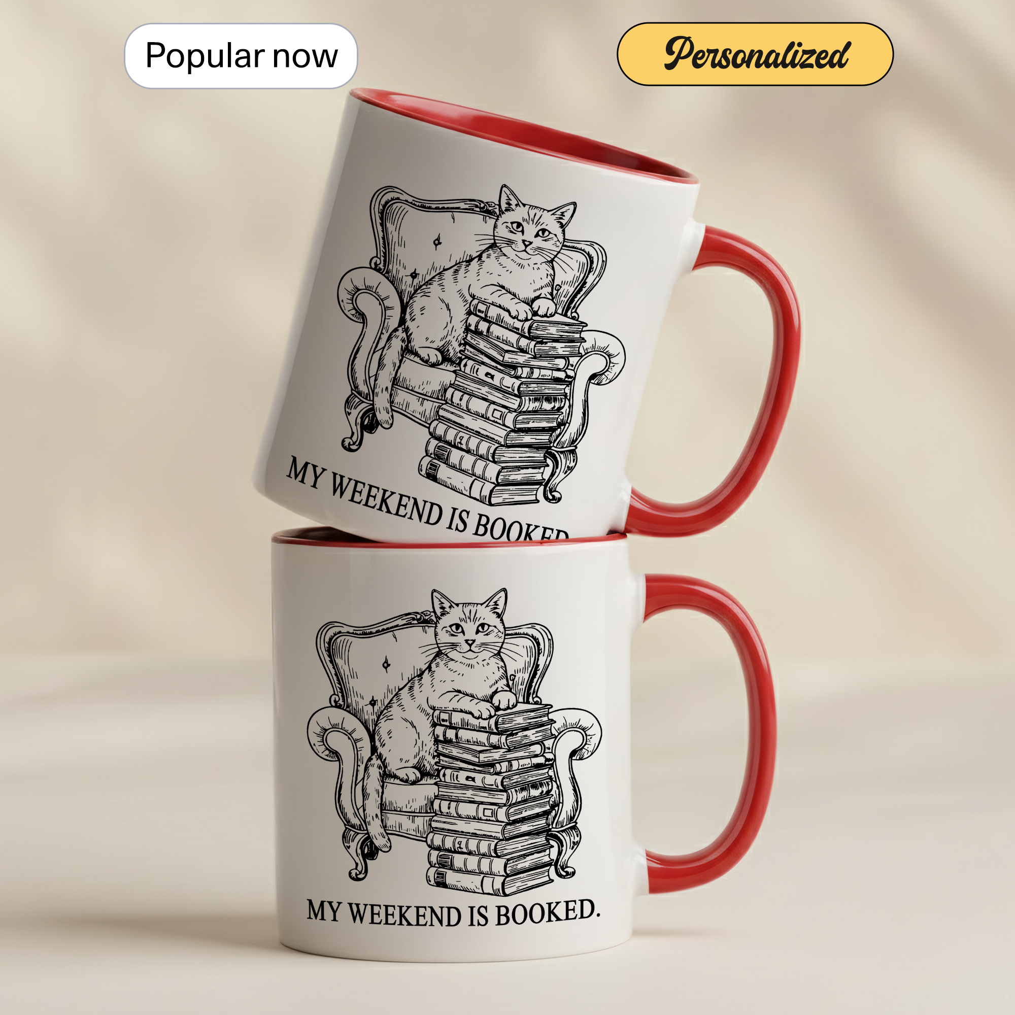 My Weekend Is Booked Mug – Vintage Cat Reading Coffee Cup – Book Lover Gift – Introvert Humor Mug – 11oz 15oz Ringer Mug |Mug  135
