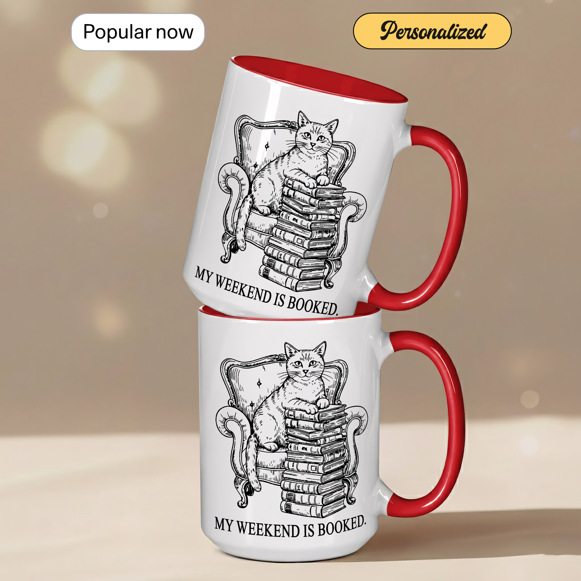 My Weekend Is Booked Mug – Vintage Cat Reading Coffee Cup – Book Lover Gift – Introvert Humor Mug – 11oz 15oz Ringer Mug |Mug  135