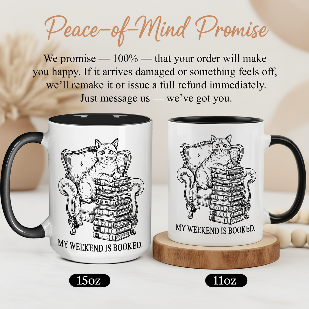 My Weekend Is Booked Mug – Vintage Cat Reading Coffee Cup – Book Lover Gift – Introvert Humor Mug – 11oz 15oz Ringer Mug |Mug  135