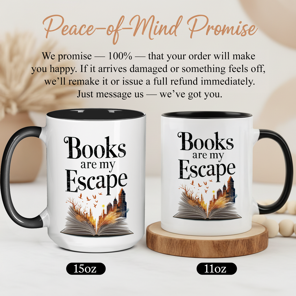Books Are My Escape Mug – Book Lover Coffee Cup – Cozy Reading Gift – Fall Aesthetic Mug – 11oz 15oz Ringer Mug | Mug 137