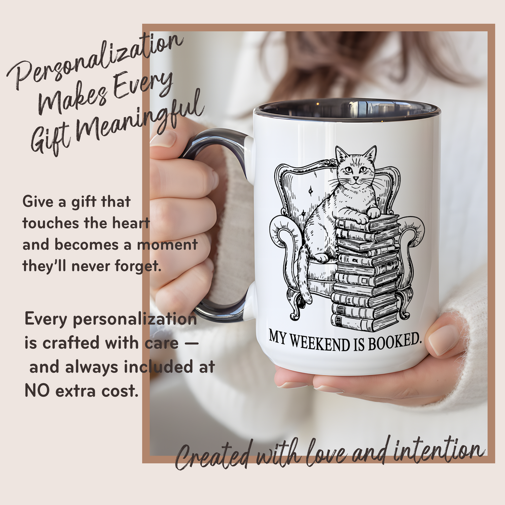 My Weekend Is Booked Mug – Vintage Cat Reading Coffee Cup – Book Lover Gift – Introvert Humor Mug – 11oz 15oz Ringer Mug |Mug  135