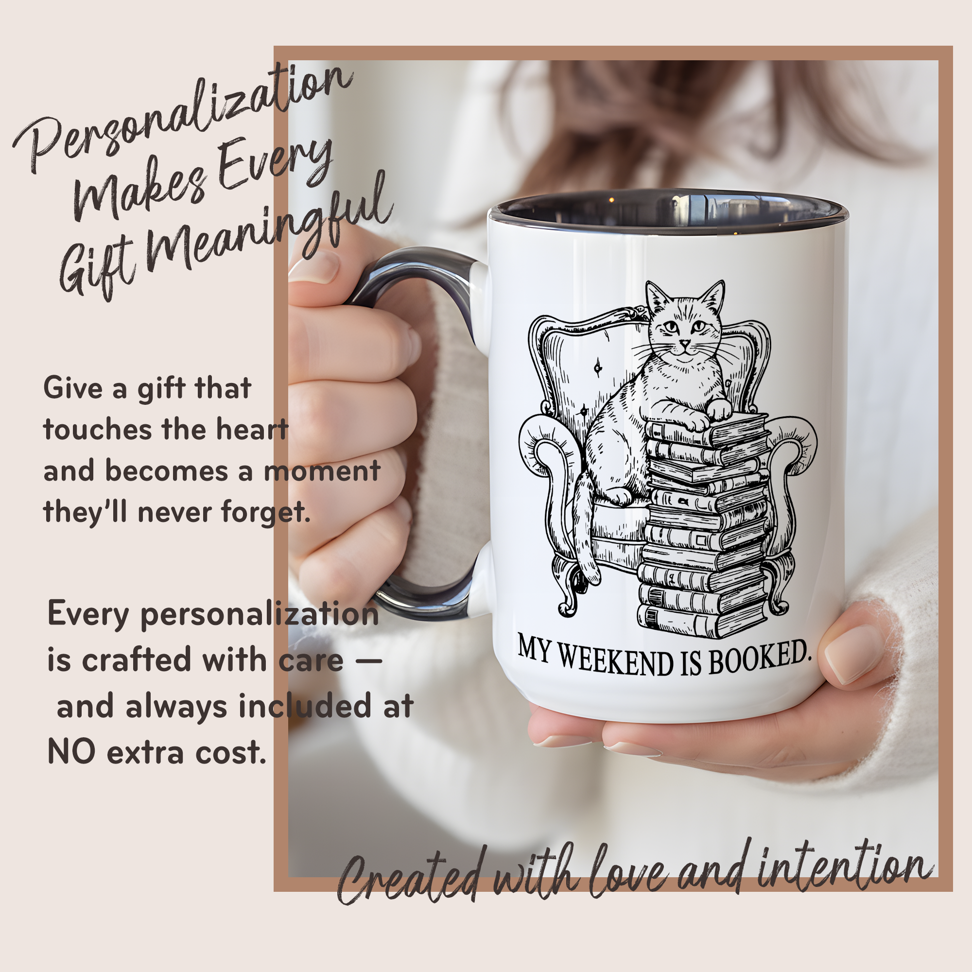 My Weekend Is Booked Mug – Vintage Cat Reading Coffee Cup – Book Lover Gift – Introvert Humor Mug – 11oz 15oz Ringer Mug |Mug  135