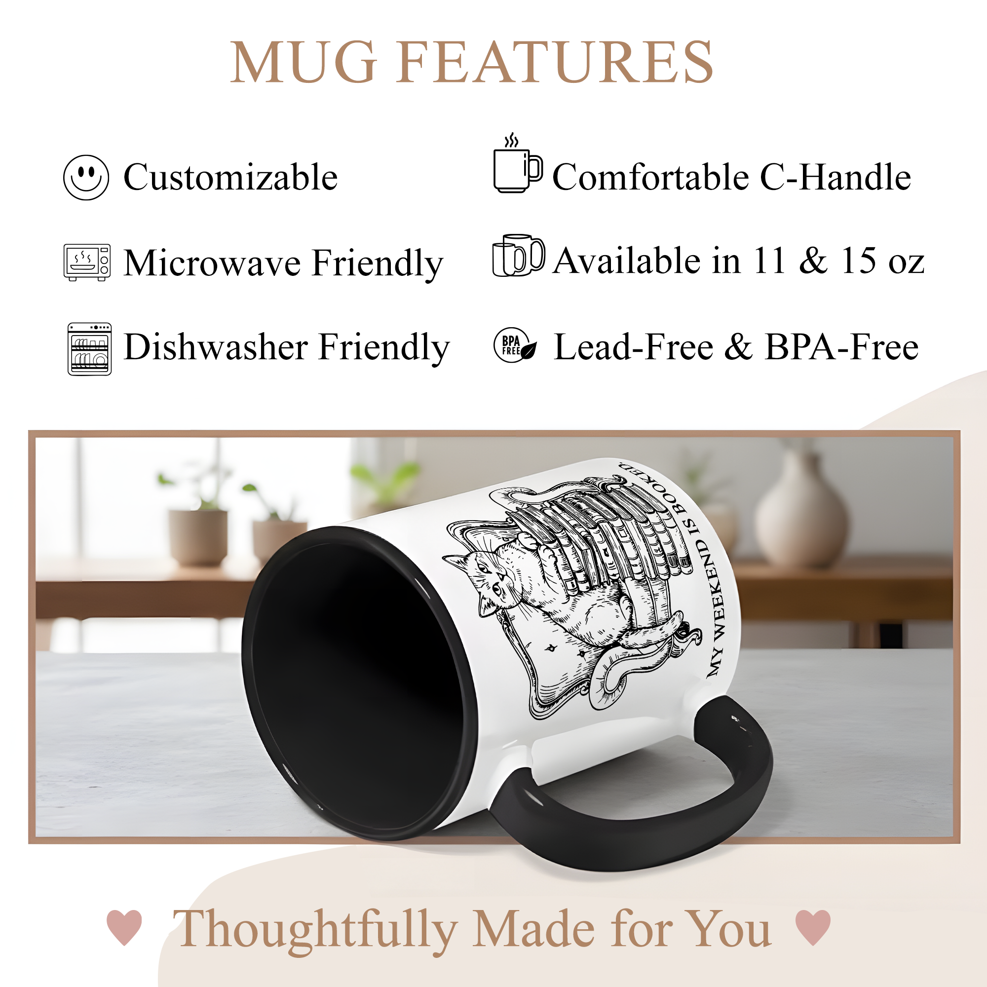 My Weekend Is Booked Mug – Vintage Cat Reading Coffee Cup – Book Lover Gift – Introvert Humor Mug – 11oz 15oz Ringer Mug |Mug  135