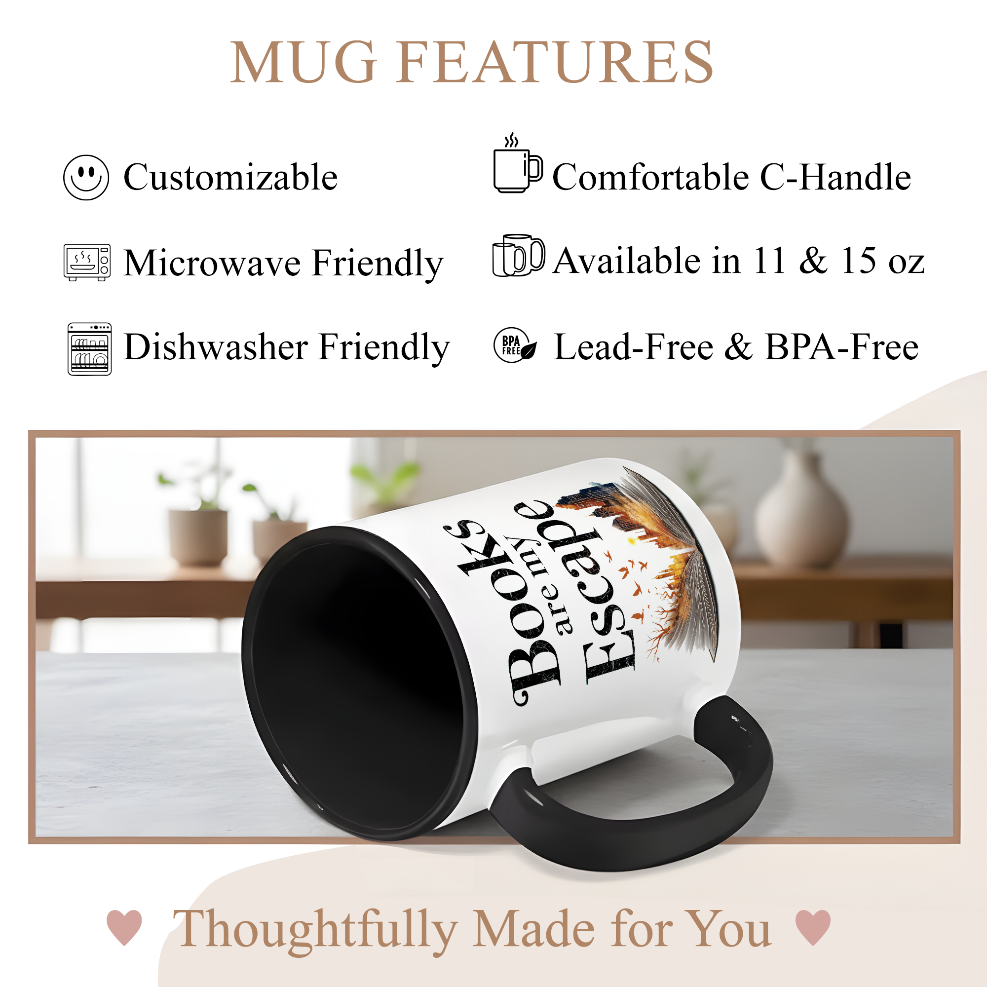 Books Are My Escape Mug – Book Lover Coffee Cup – Cozy Reading Gift – Fall Aesthetic Mug – 11oz 15oz Ringer Mug | Mug 137