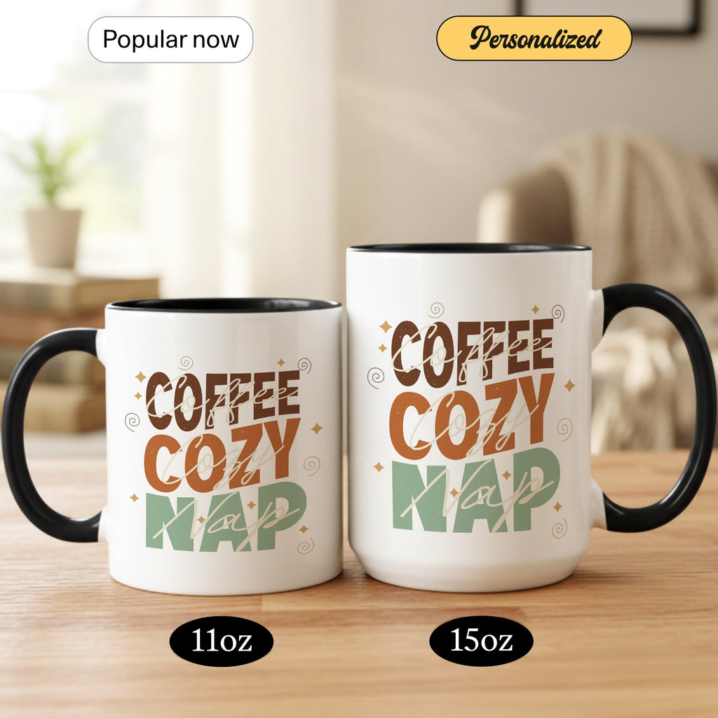 Coffee Cozy Nap Mug – Retro Coffee Lover Gift – Funny Caffeine Coffee Cup – 11oz 15oz Ringer Mug | Mug 128