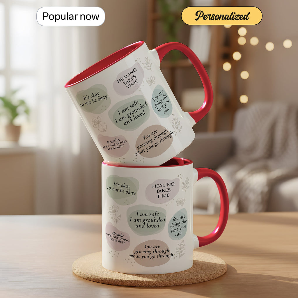 Healing Takes Time Mug – Self Love Affirmation Coffee Cup – Mental Health Encouragement Gift – Inspirational Ringer Mug 11oz 15oz |Mug 106