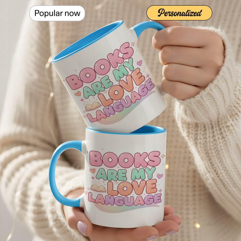 Books Are My Love Language Mug – Cute Book Lover Coffee Cup – Pastel Aesthetic Reader Gift for Women – Bookworm Mug 11oz 15oz |Mug 156