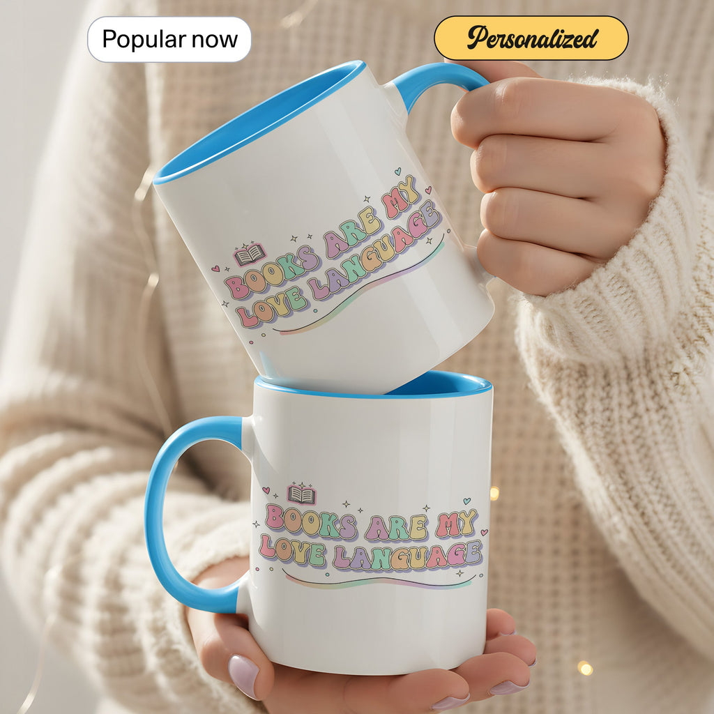 Books Are My Love Language Mug - Cute Book Lover Coffee Cup - Pastel Aesthetic Reader Gift - Bookworm Mug for Women - 11oz 15oz | Mug 158