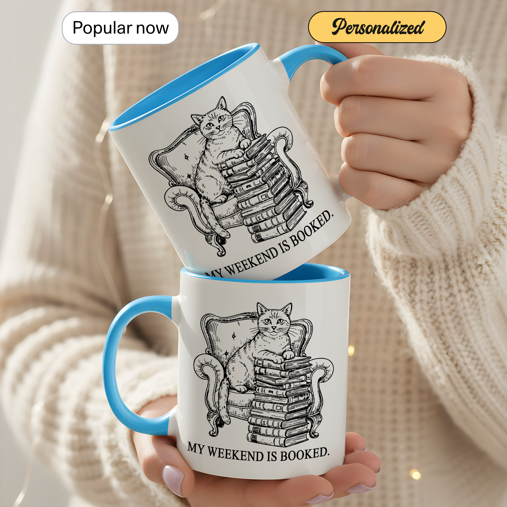 My Weekend Is Booked Mug – Vintage Cat Reading Coffee Cup – Book Lover Gift – Introvert Humor Mug – 11oz 15oz Ringer Mug |Mug  135